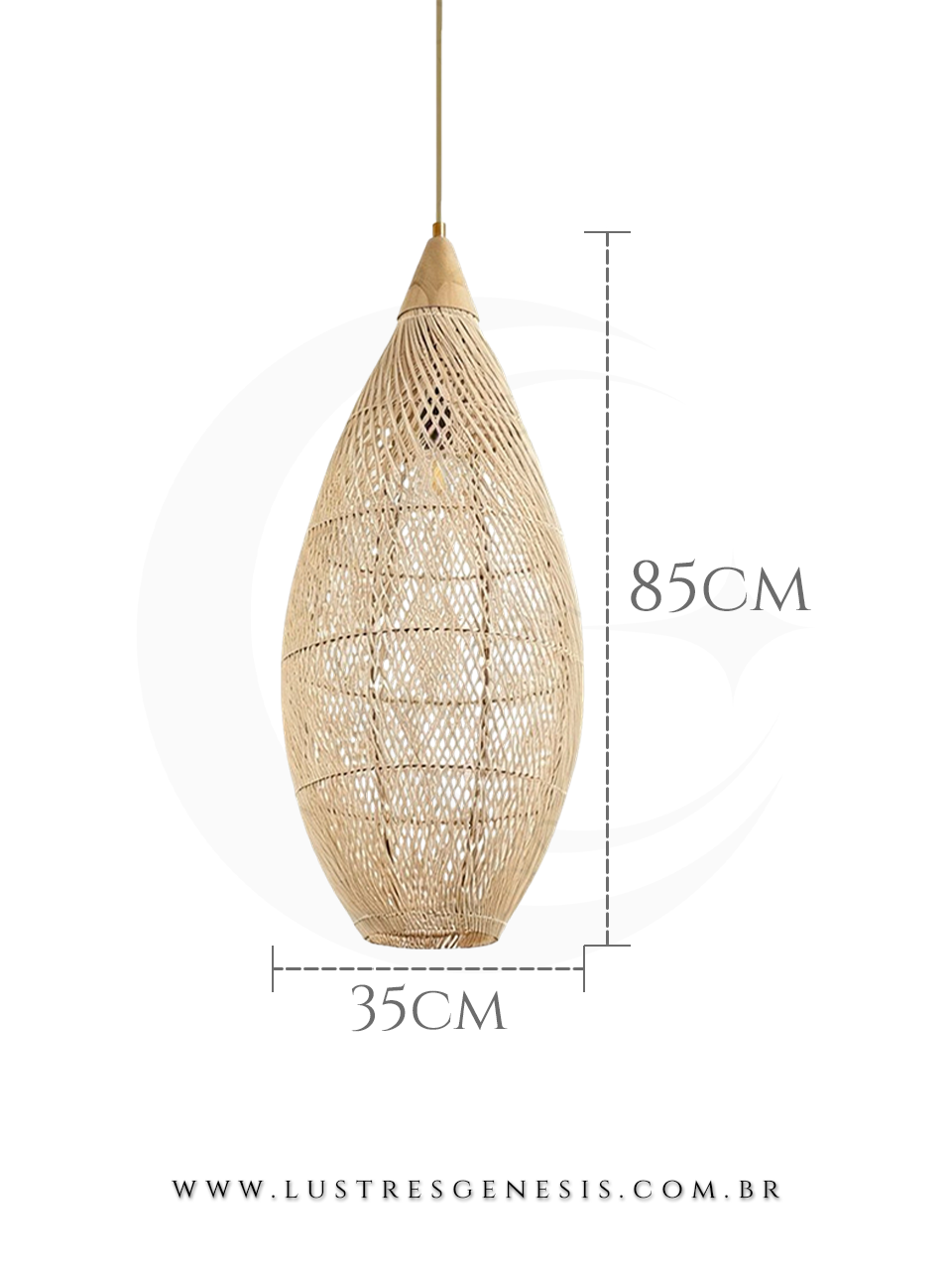 Lumin&aacute;ria Pendente de Rattan Natural &Oslash;35cm Dourado com Canopla Madeira para Bancada Cozinha &Aacute;rea Gourmet, Lavabo, Cabeceira